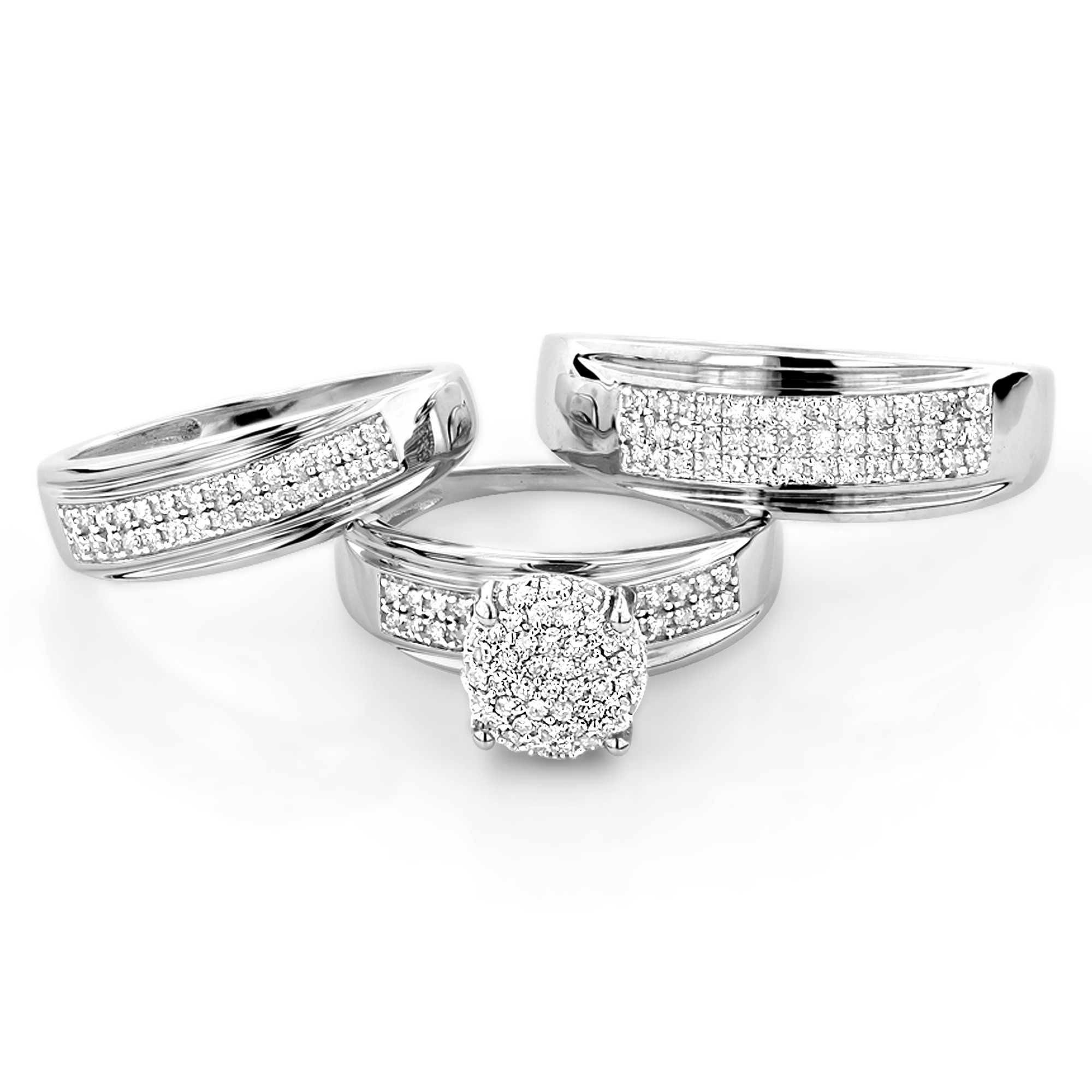 Wedding Ring Set His And Hers
 10K Gold Engagement Trio Diamond His and Hers Wedding Ring