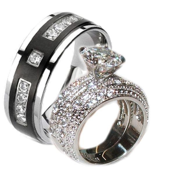 Wedding Ring Sets Black
 His and Hers Wedding Rings Cz Ring Set Stainless Steel