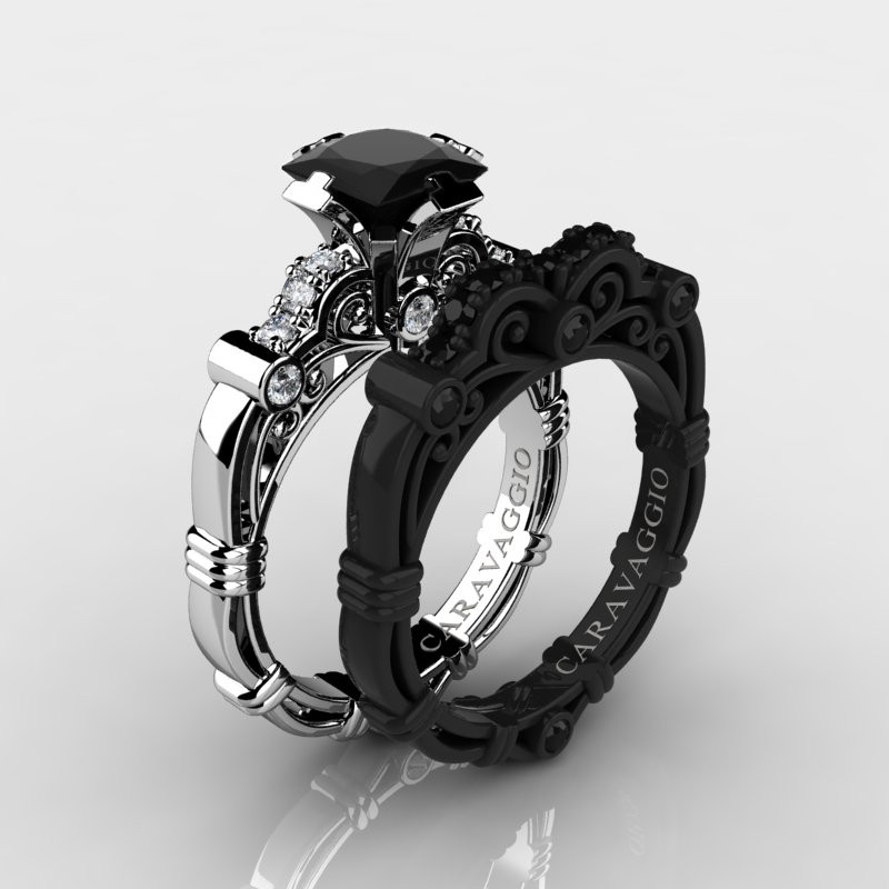 Wedding Ring Sets Black
 Art Masters Caravaggio 14K Black and White Gold 1 25 Ct