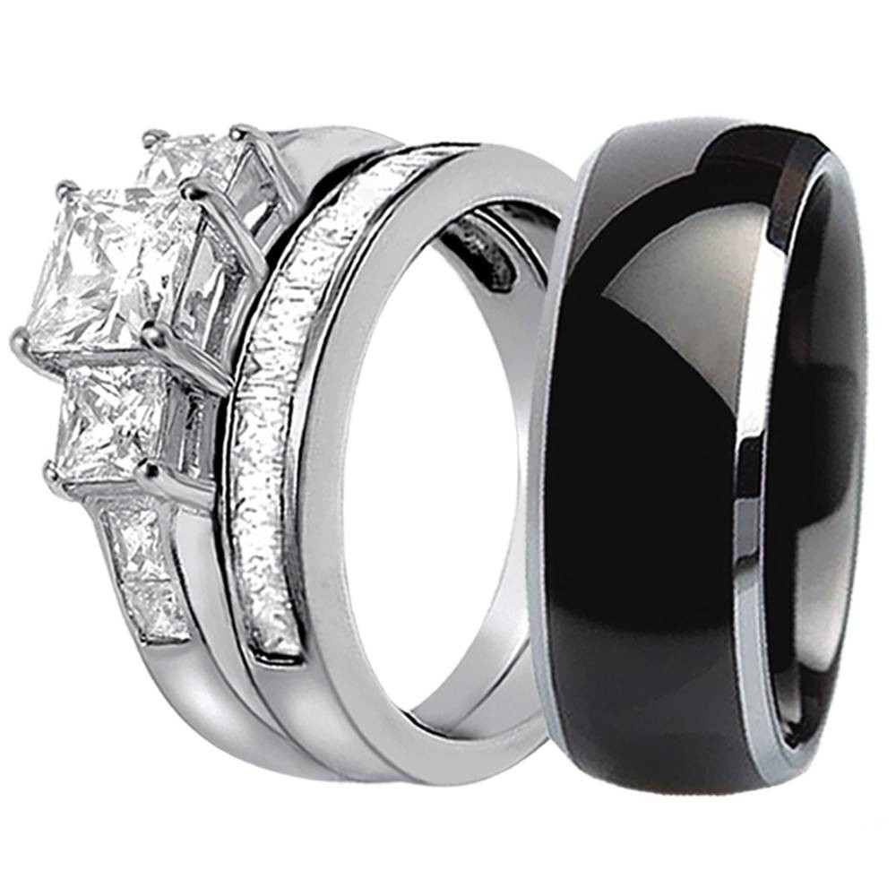 Wedding Ring Sets Black
 15 Best Collection of Black Titanium Wedding Bands Sets