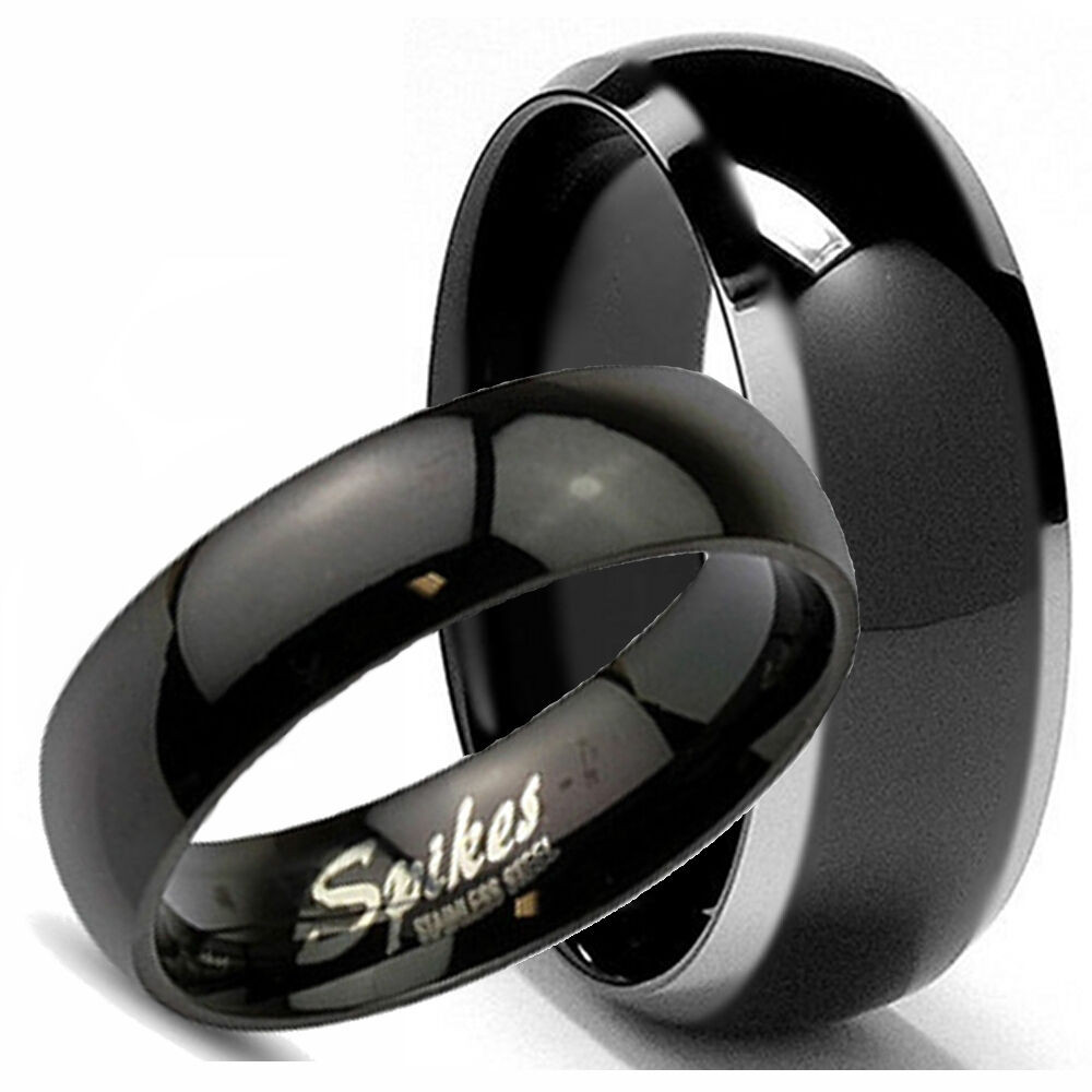 Wedding Ring Sets Black
 His Hers Mens BLACK TITANIUM & Womens Stainless Steel