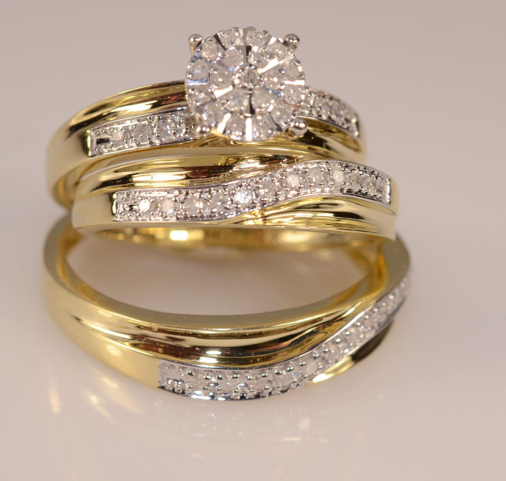 Wedding Ring Sets For Him And Her Cheap
 His And Her39s Diamond Yellow Gold Trio Wedding Set Black