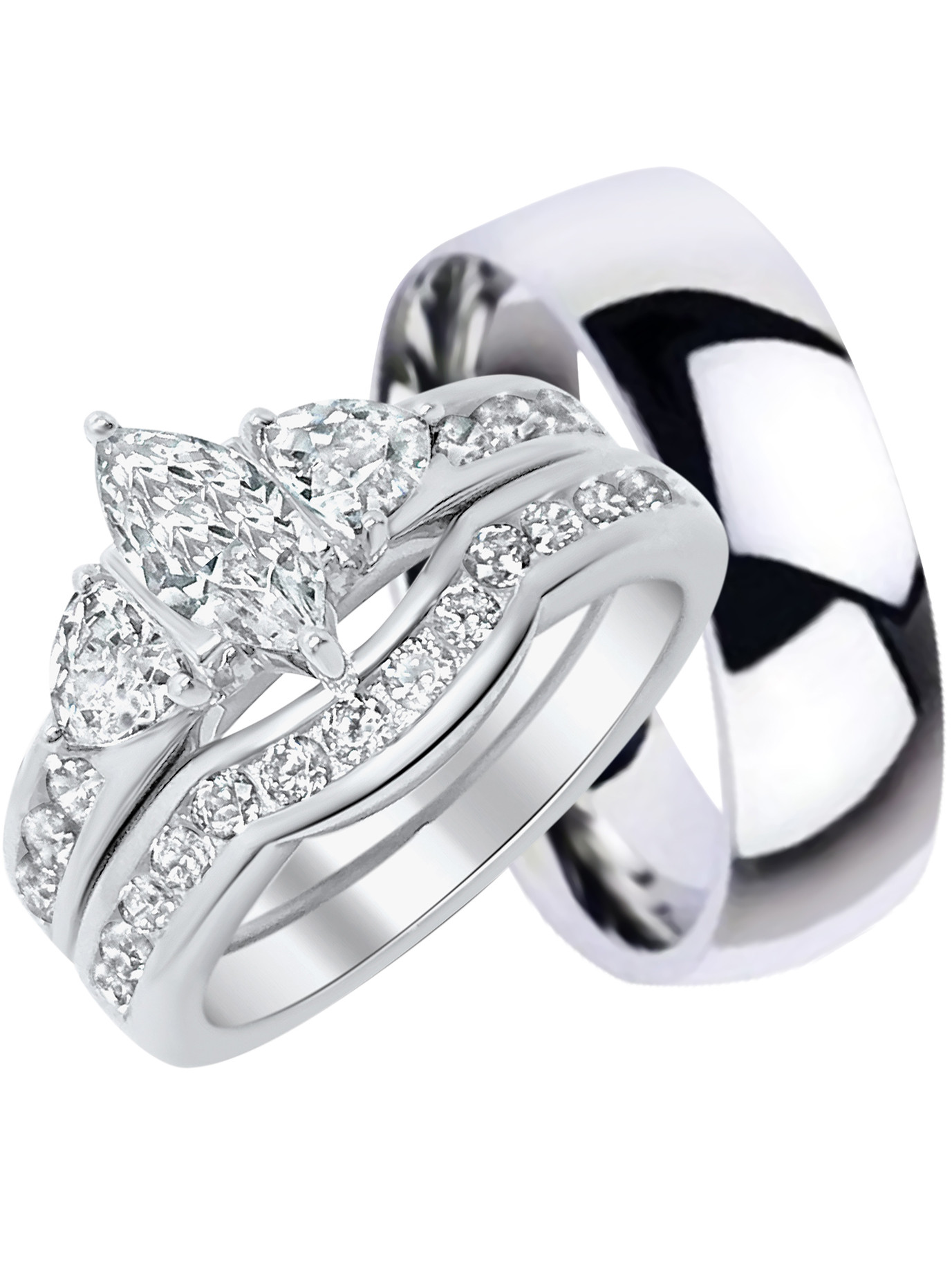 Wedding Ring Sets For Him And Her Walmart
 His and Hers Wedding Ring Set Matching Trio Wedding Bands