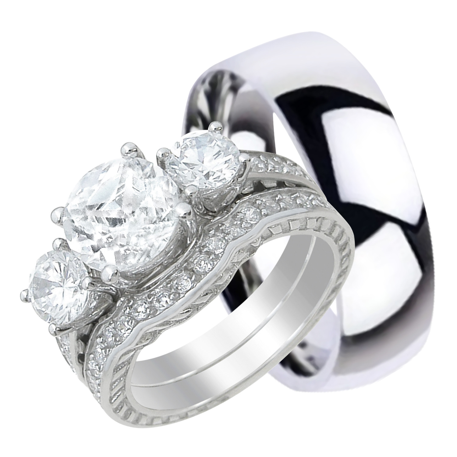Wedding Ring Sets For Him And Her Walmart
 His and Hers Wedding Ring Sets Matching Silver Titanium