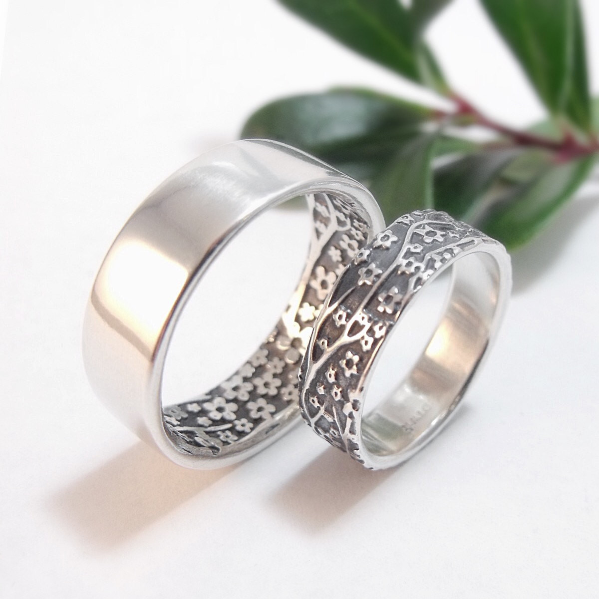 Wedding Rings For Couples
 Wedding Ring Set Wedding Band Set Cherry Blossom Sakura