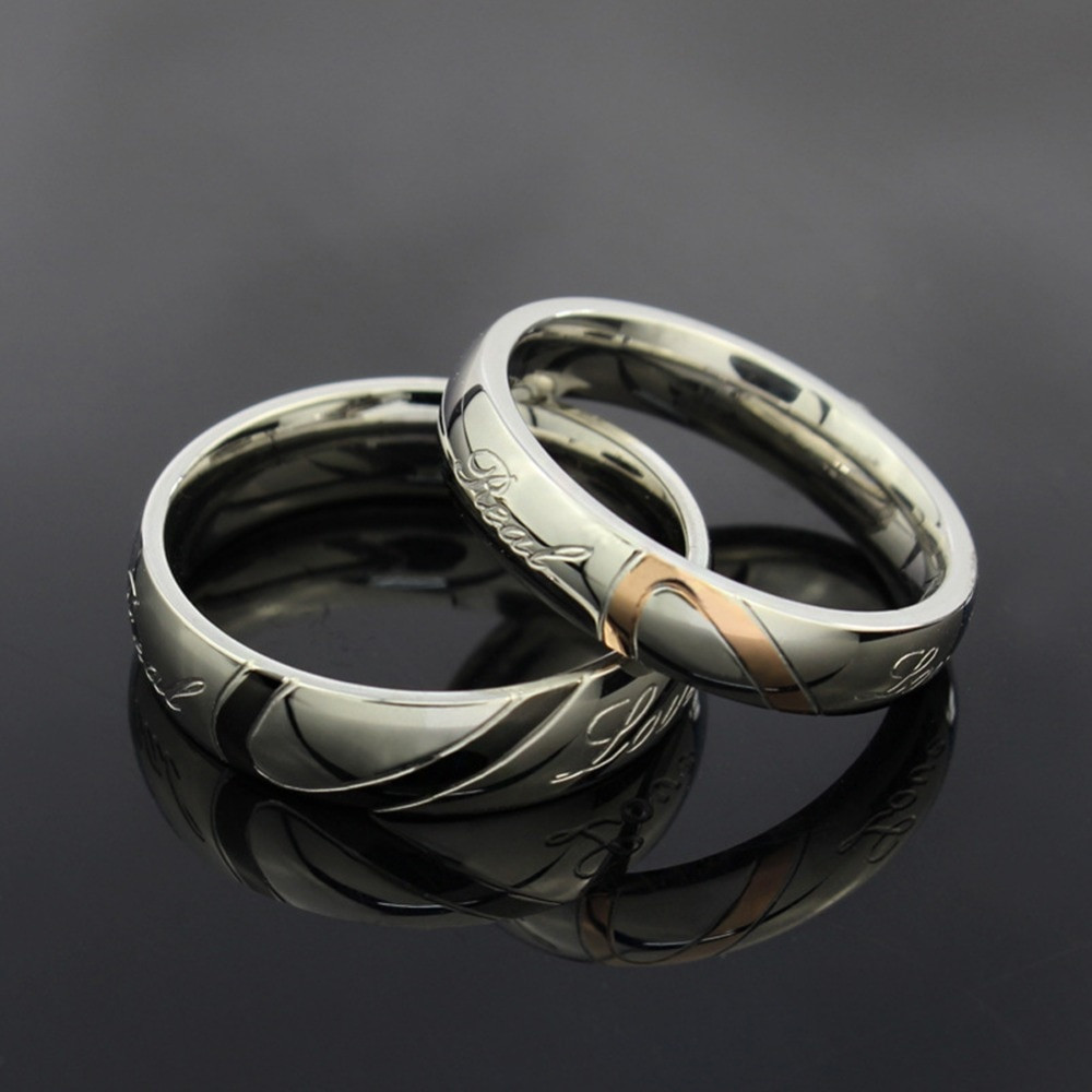 Wedding Rings For Couples
 Stainless Steel Silver Half Heart Simple Circle Real Love