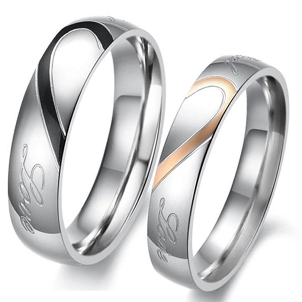 Wedding Rings For Couples
 Couple Love Heart Stainless Steel fort Fit Wedding