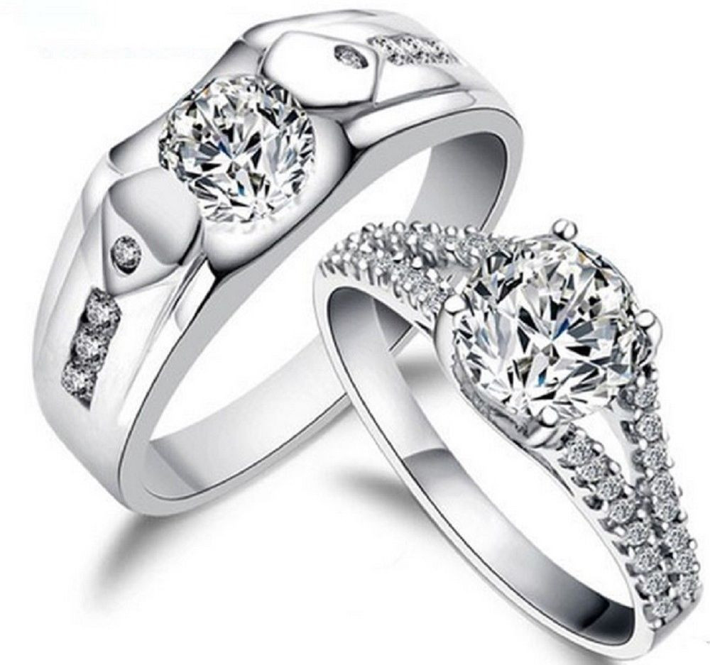 Wedding Rings For Couples
 His and Hers Sterling Silver Promise Rings Wedding Rings