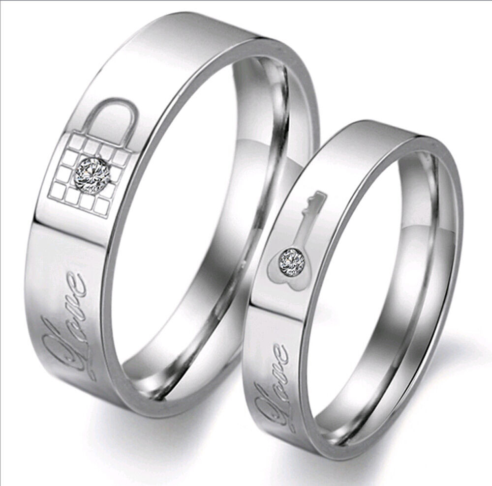 Wedding Rings For Couples
 Lock and Key Promise Ring " Love " Engraved Couples