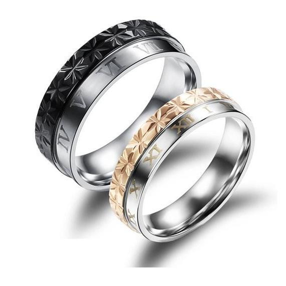 Wedding Rings For Couples
 Matching Couple Rings 2pc Set Roman Numerals Couple