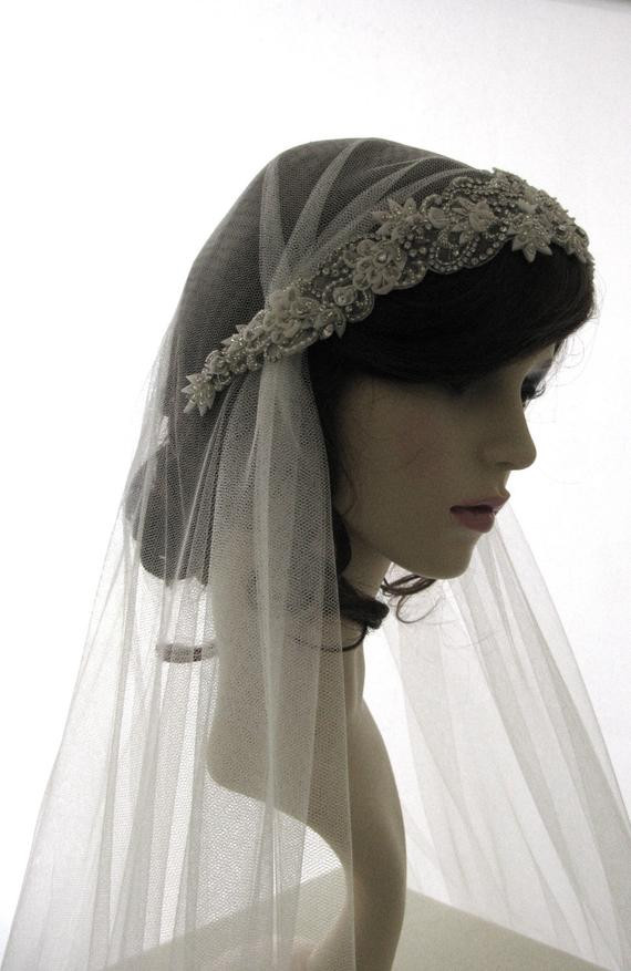 Wedding Veils Vintage Style
 1920s style wedding veil couture bridal cap veil cap