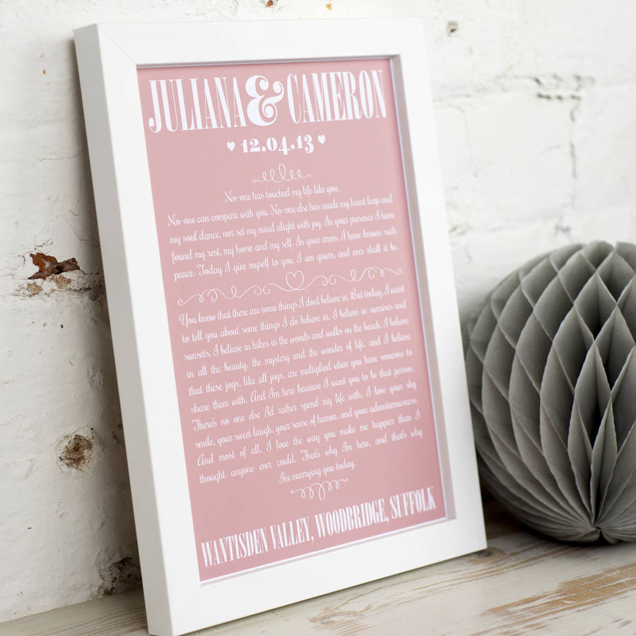 Wedding Vows Original
 personalised wedding vows print by milly inspired