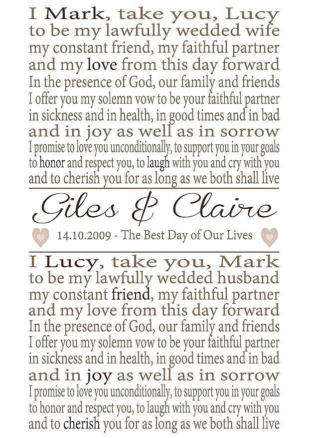 Wedding Vows Original
 personalised wedding vows print by lisa marie designs