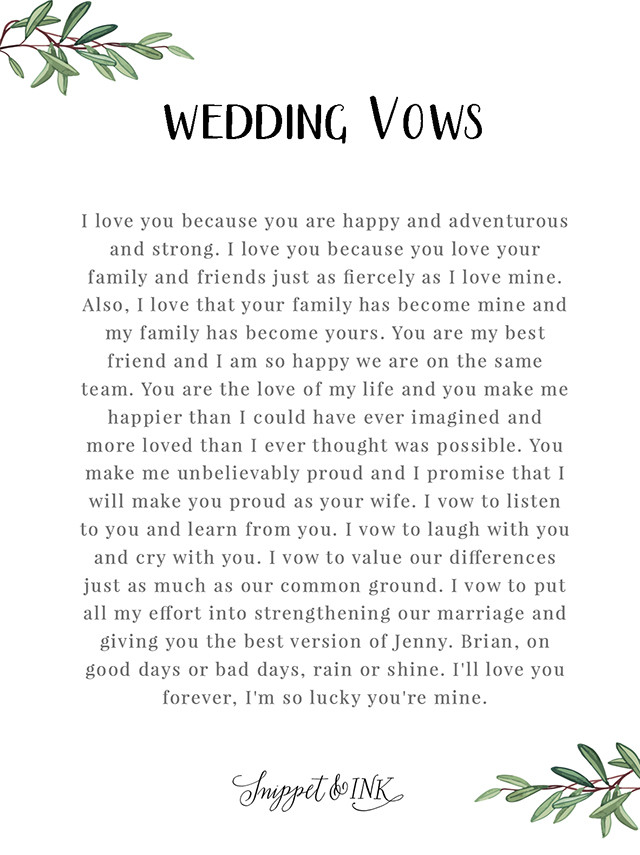Wedding Vows Samples
 Personalized Real Wedding Vows That You ll Love Snippet & Ink