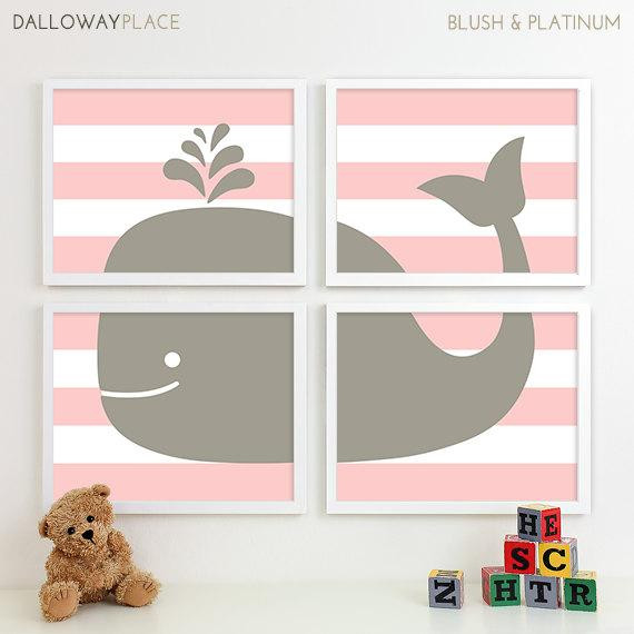 Whale Baby Decor
 Items similar to Baby Girl Nursery Art Whale Nursery Art