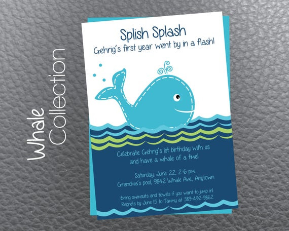 Whale Birthday Party
 Whale themed 1st birthday party invitation digital by