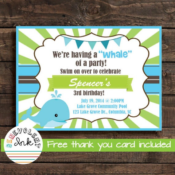 Whale Birthday Party
 Whale First Birthday Party Invitation Printable 1st Birthday