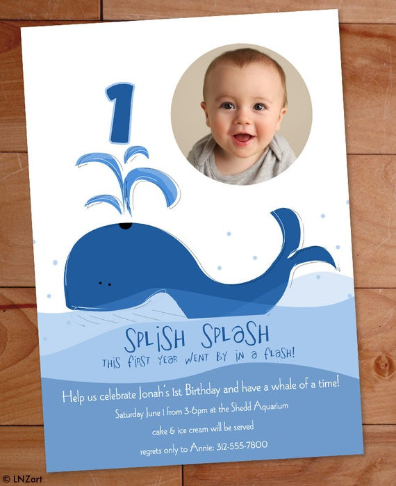 Whale Birthday Party
 Whale Custom 1st Birthday Party Invitation Whale Birthday
