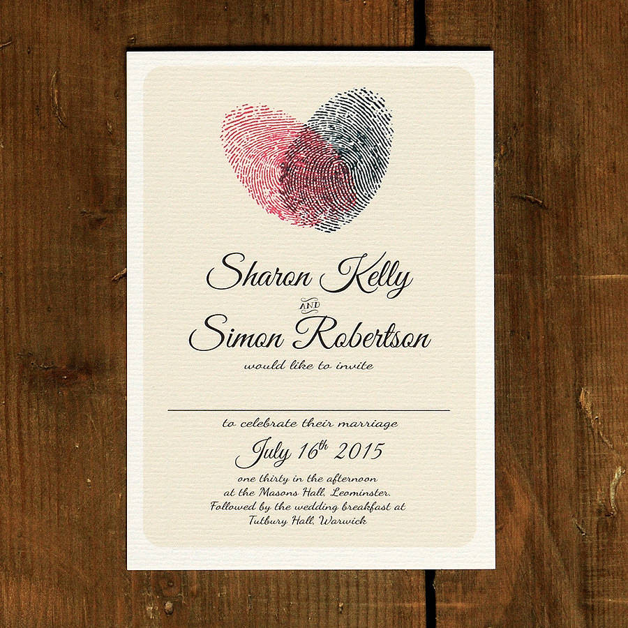 What To Say On Wedding Invitations
 fingerprint heart wedding invitation and save the date by