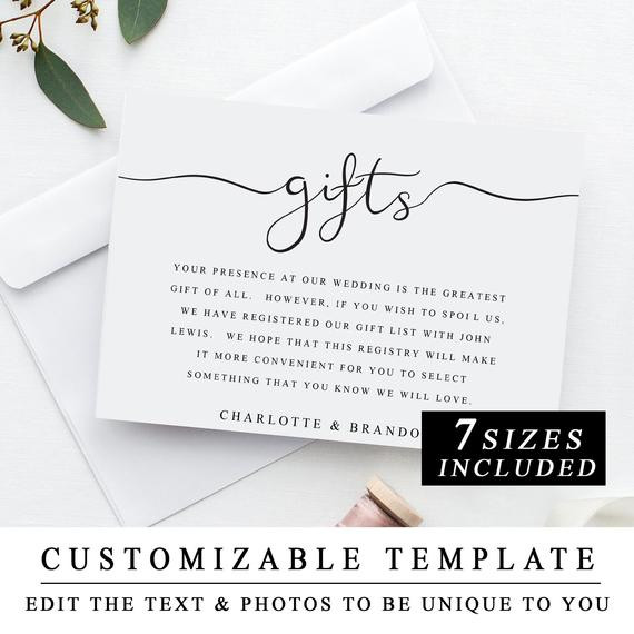 Where To Register For Wedding Gifts
 Printable Wedding Gift Registry Template Wedding Insert