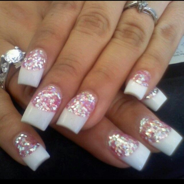 White Glitter Tip Nails
 Best 25 Long french nails ideas on Pinterest