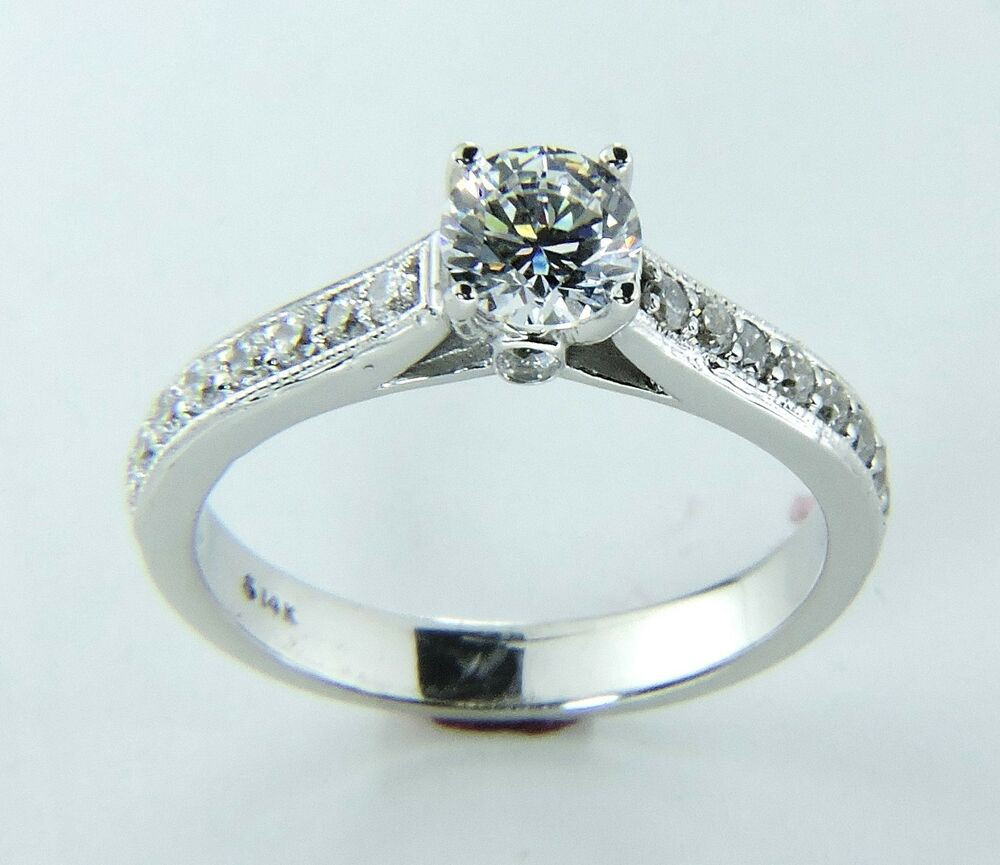 White Gold Diamond Engagement Ring
 Diamond Engagement Ring Solid 14K White Gold Band 1 carat