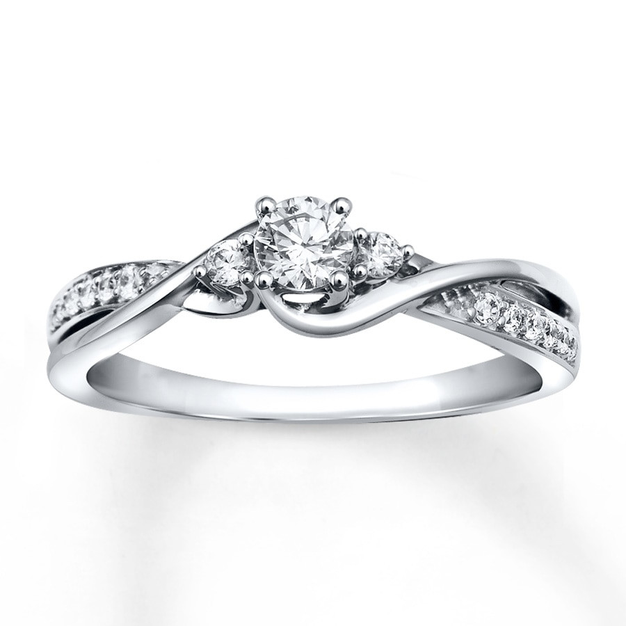 White Gold Diamond Engagement Ring
 Diamond Engagement Ring 1 3 ct tw Round cut 10K White Gold