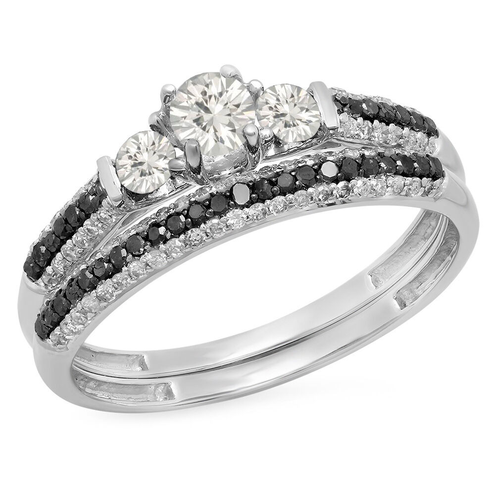 White Gold Diamond Engagement Ring
 10K White Gold Diamond 3 Stone Bridal Engagement Ring Set