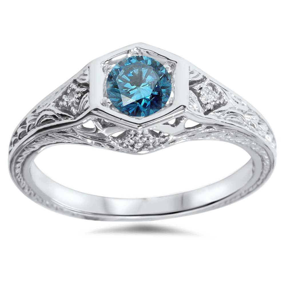 White Gold Diamond Engagement Ring
 3 8ct Treated Vintage Blue Diamond Engagement Ring 14K