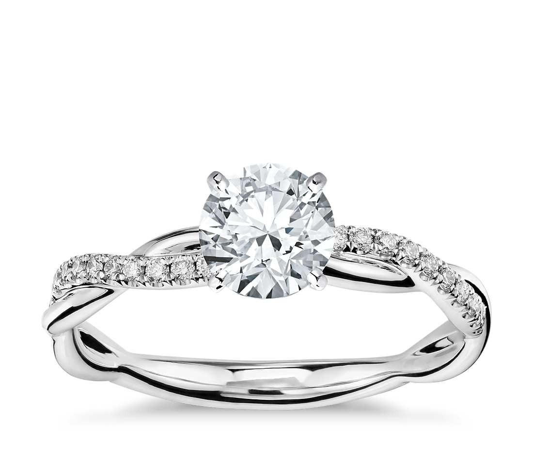 White Gold Diamond Engagement Ring
 Petite Twist Diamond Engagement Ring in 14k White Gold 1