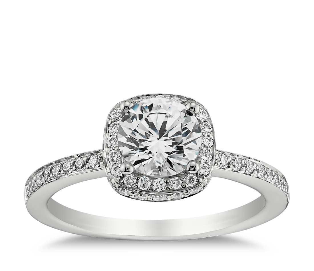 White Gold Diamond Engagement Ring
 Halo Diamond Engagement Ring in 18K White Gold