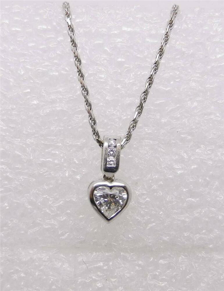 White Gold Diamond Necklace
 18K 14K WHITE GOLD HEART SHAPE DIAMOND NECKLACE 16" CHAIN