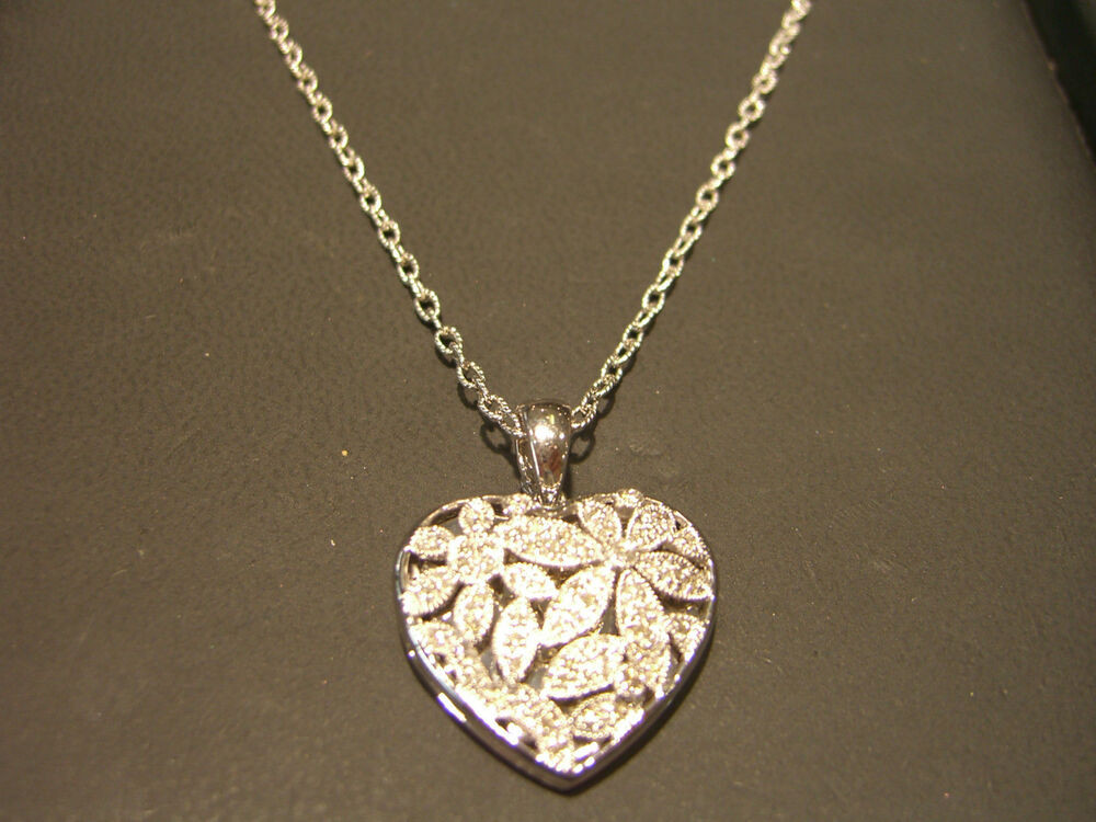 White Gold Diamond Necklace
 FINE VINTAGE 14K WHITE GOLD DIAMOND HEART LOCKET PENDANT