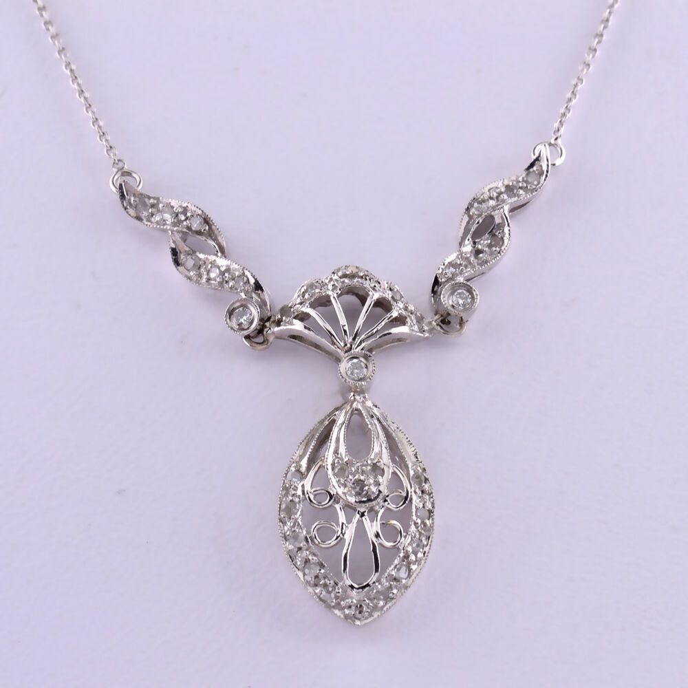 White Gold Diamond Necklace
 LUSH Antique 14k White Gold Diamond Chandelier Filigree