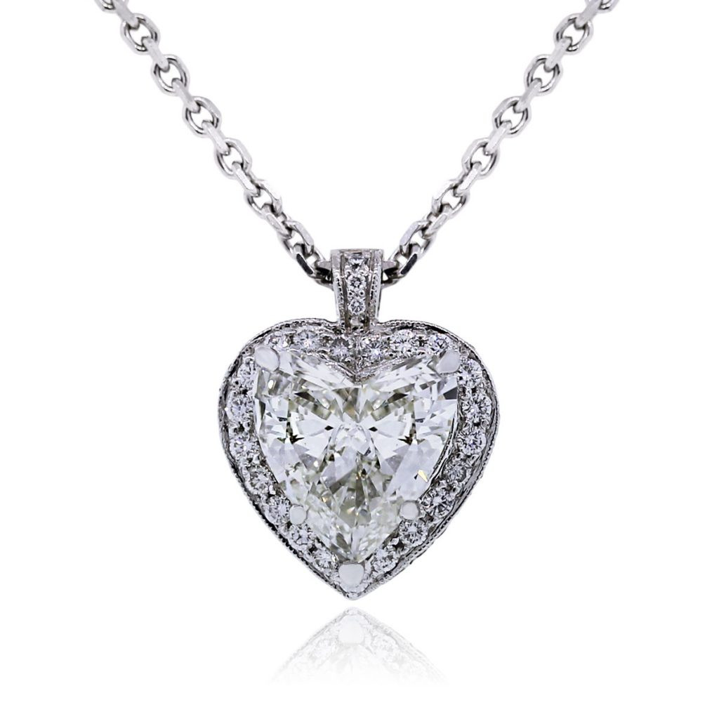 White Gold Diamond Necklace
 14k White Gold 4 17ct GIA Certified Diamond Heart Pendant