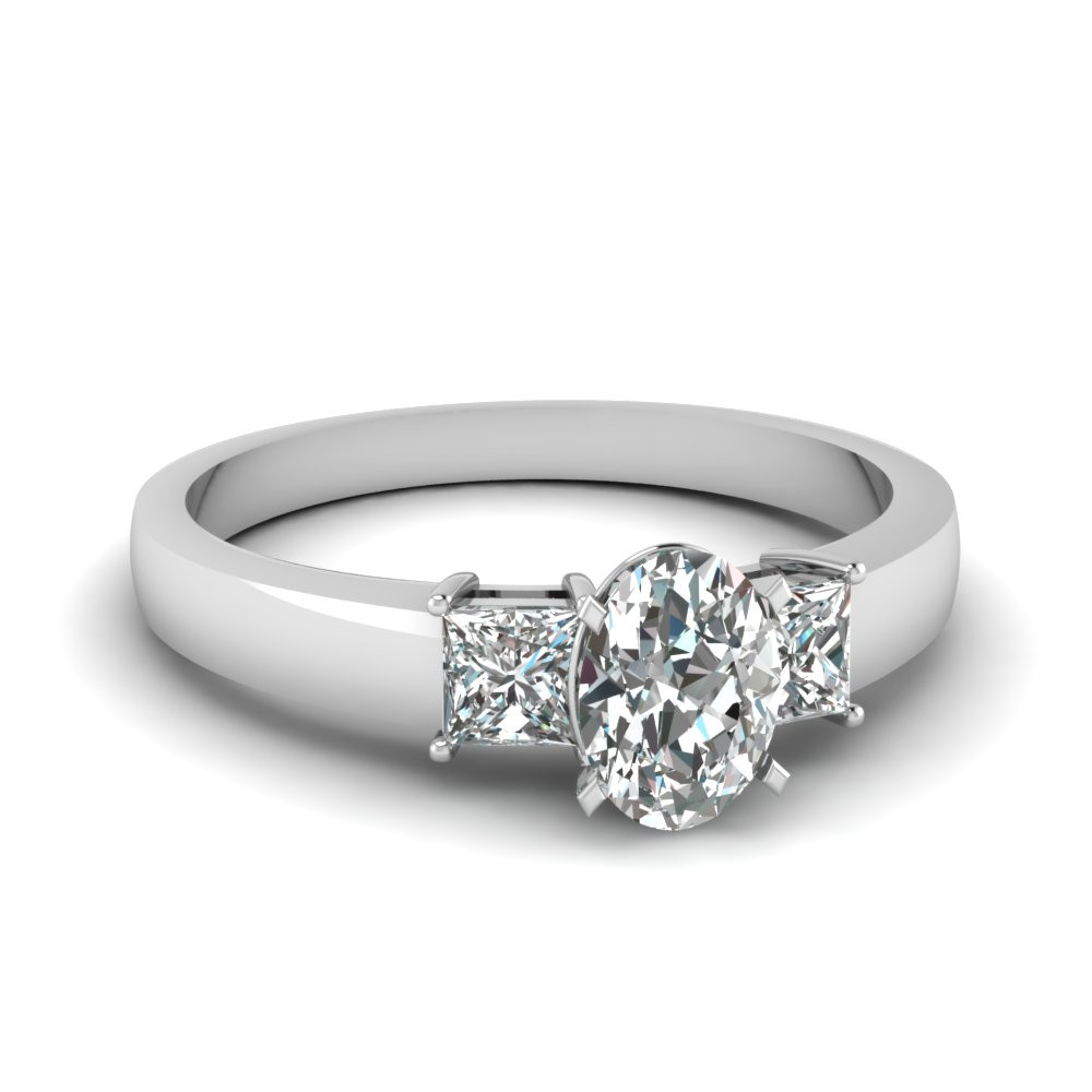White Gold Diamond Rings For Women
 1 Carat Diamond Oval 3 Stone Engagement Ring In 14K White