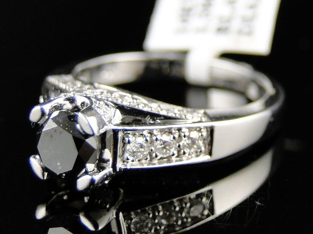 White Gold Diamond Rings For Women
 14K La s Womens White Gold Black Diamond Round Cut