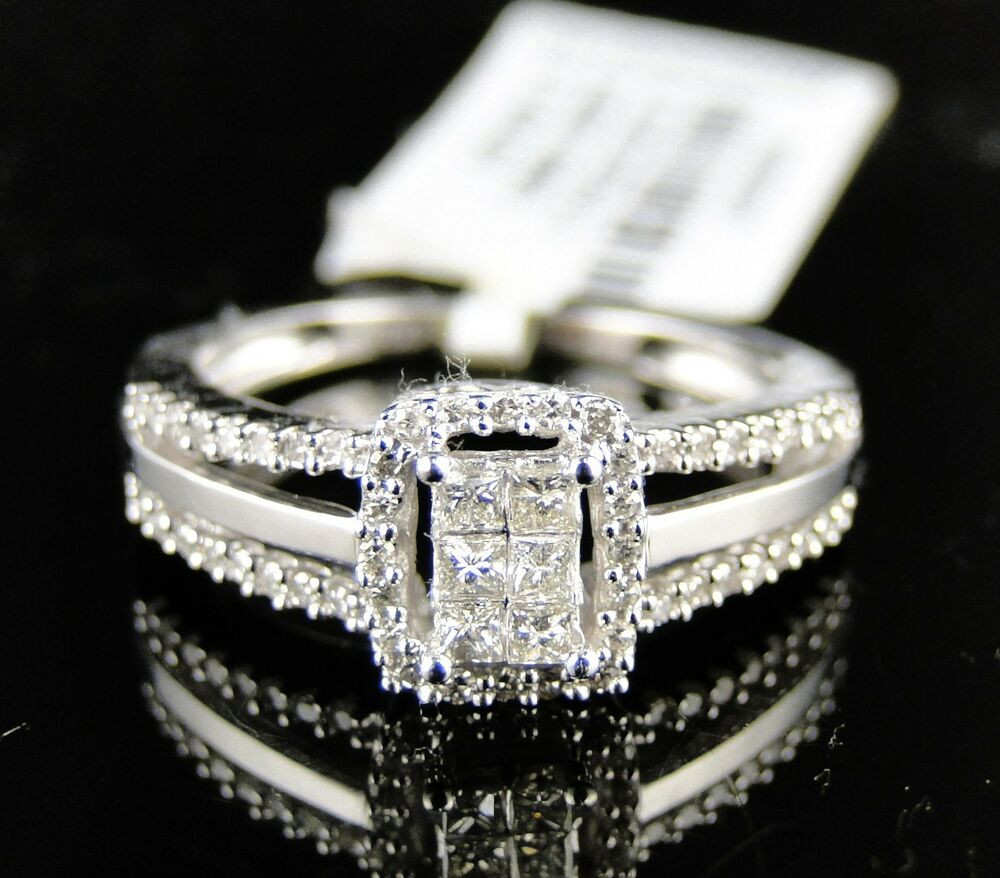 White Gold Diamond Rings For Women
 14K LADIES WOMENS WHITE GOLD PRINCESS CUT DIAMOND BRIDAL
