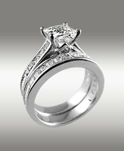 White Gold Princess Cut Engagement Ring
 3 72ct Princess Cut Engagement Ring W Matching Wedding