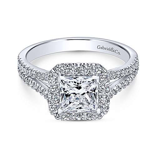 White Gold Princess Cut Engagement Ring
 Patience 14k White Gold Princess Cut Halo Engagement Ring
