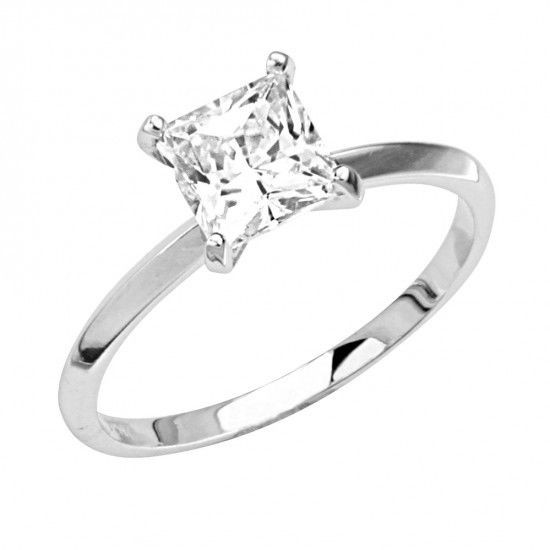 White Gold Princess Cut Engagement Ring
 1 Ct Princess Cut Solitaire Engagement Wedding Promise