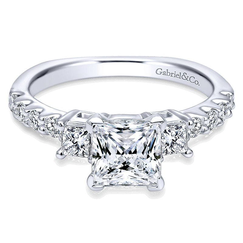 White Gold Princess Cut Engagement Ring
 14K White Gold Diamond 3 Stone Princess Cut With European