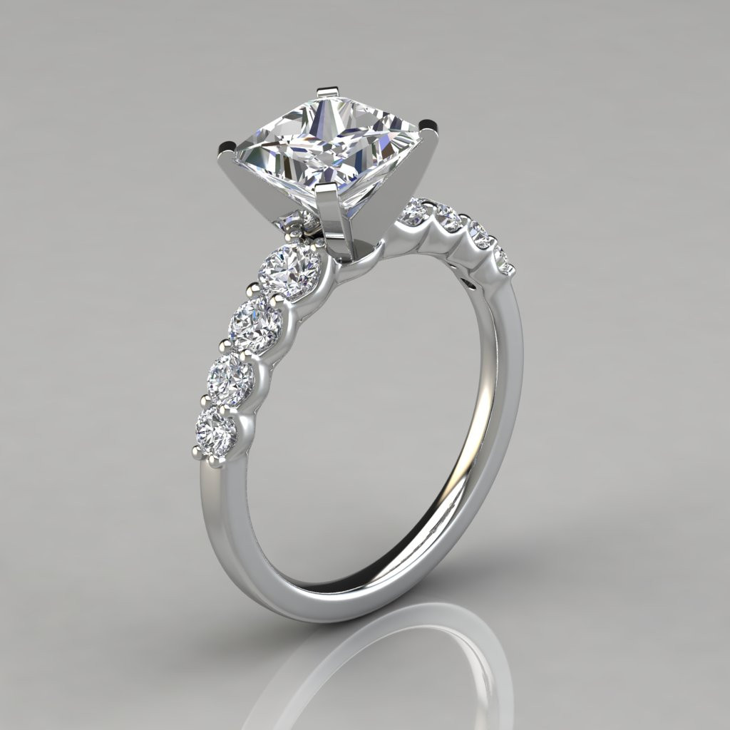 White Gold Princess Cut Engagement Ring
 Graduated Princess Cut Engagement Ring 14k White Gold