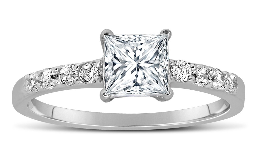 White Gold Princess Cut Engagement Ring
 1 Carat Princess cut Diamond Engagement Ring in 10K White