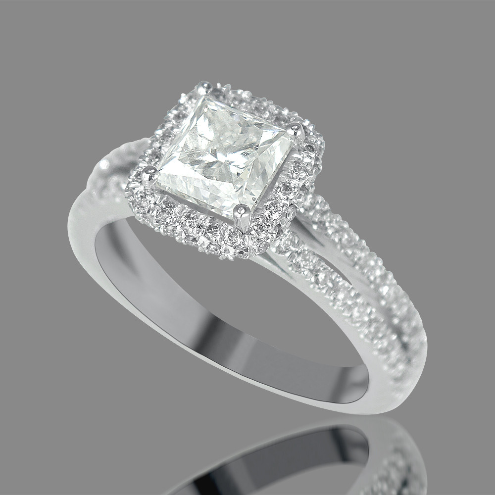 White Gold Princess Cut Engagement Ring
 3 Carat Princess Cut Diamond Engagement Ring F SI1 18K