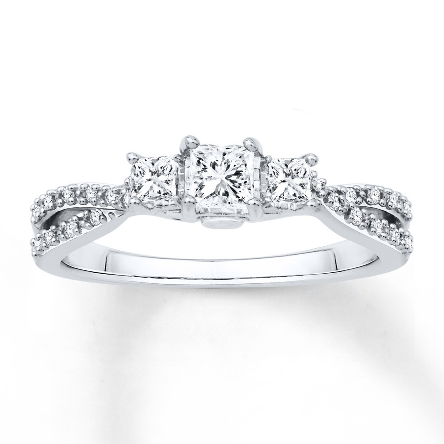White Gold Princess Cut Engagement Ring
 Diamond Engagement Ring 1 2 ct tw Princess cut 14K White