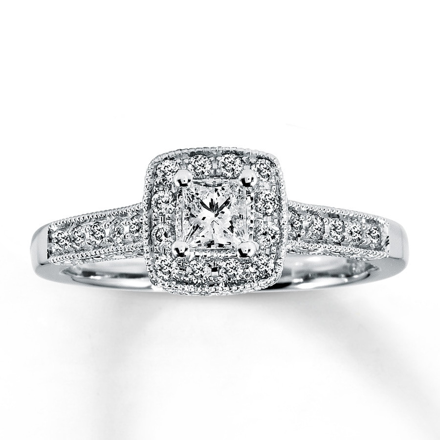 White Gold Princess Cut Engagement Ring
 Diamond Engagement Ring 1 2 ct tw Princess Cut 14K White