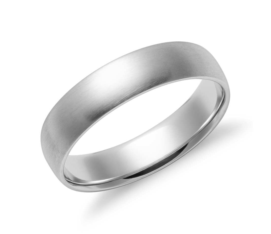 White Gold Wedding Band
 Matte Mid weight fort Fit Wedding Band in 14k White