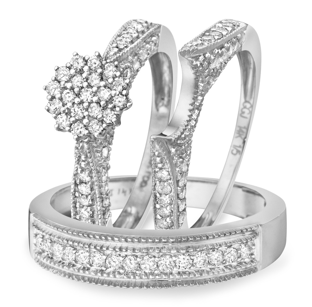 White Gold Wedding Bands Sets
 1 Carat Diamond Trio Wedding Ring Set 14K White Gold