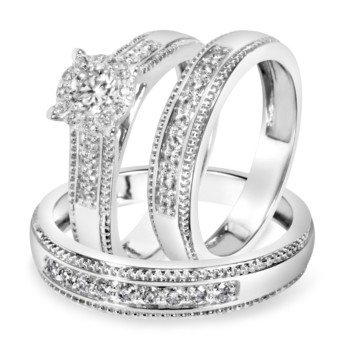 White Gold Wedding Bands Sets
 7 8 Carat T W Diamond Trio Matching Wedding Ring Set 14K
